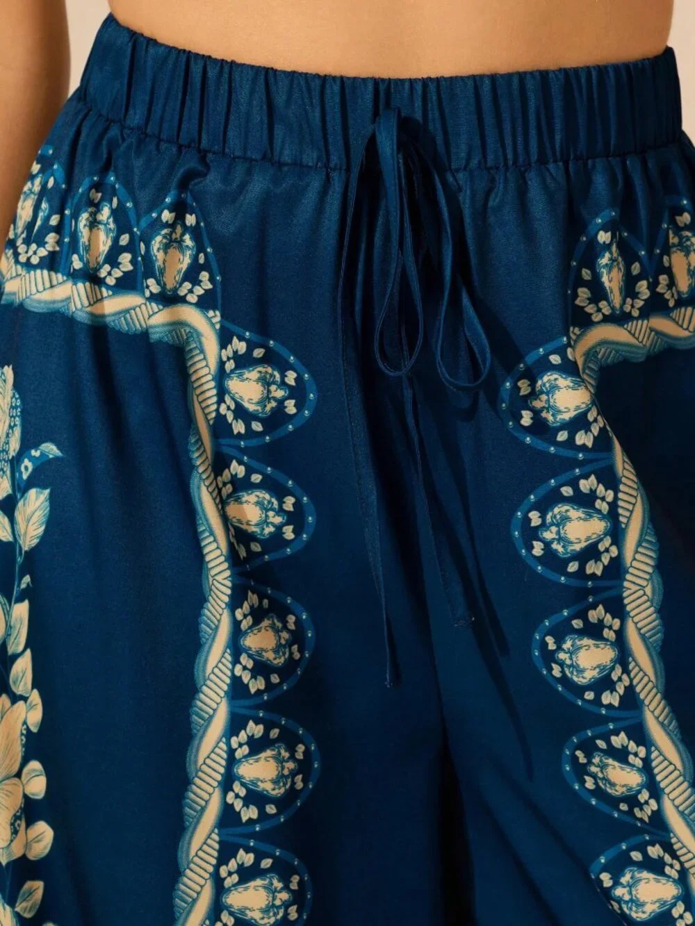 Dark Blue Boho Women's Tropical Plant Print Pants - Picture 6 of 7